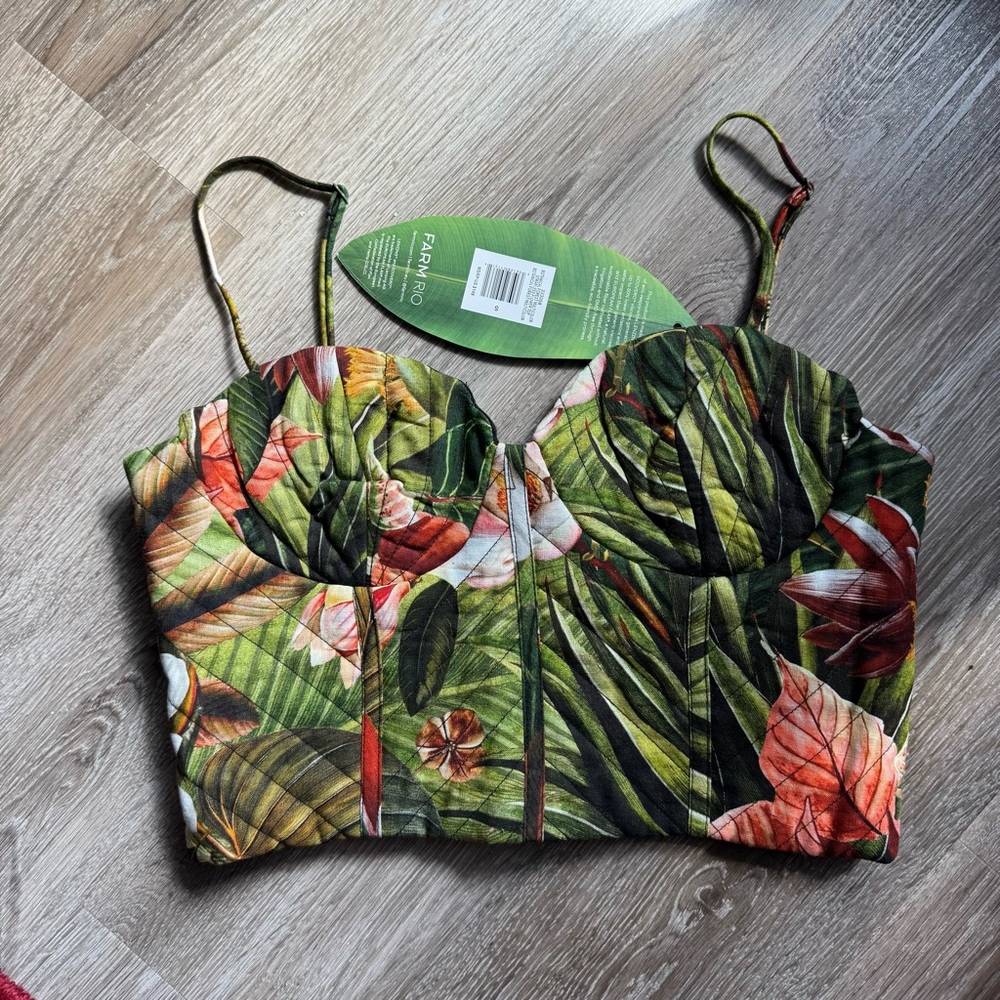 NWT Farm Rio Multicolor Botanical Forest Croptop - Picture 4 of 7